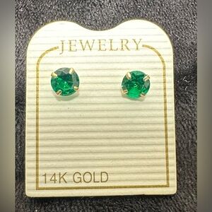 14K Gold Green Stud Earrings